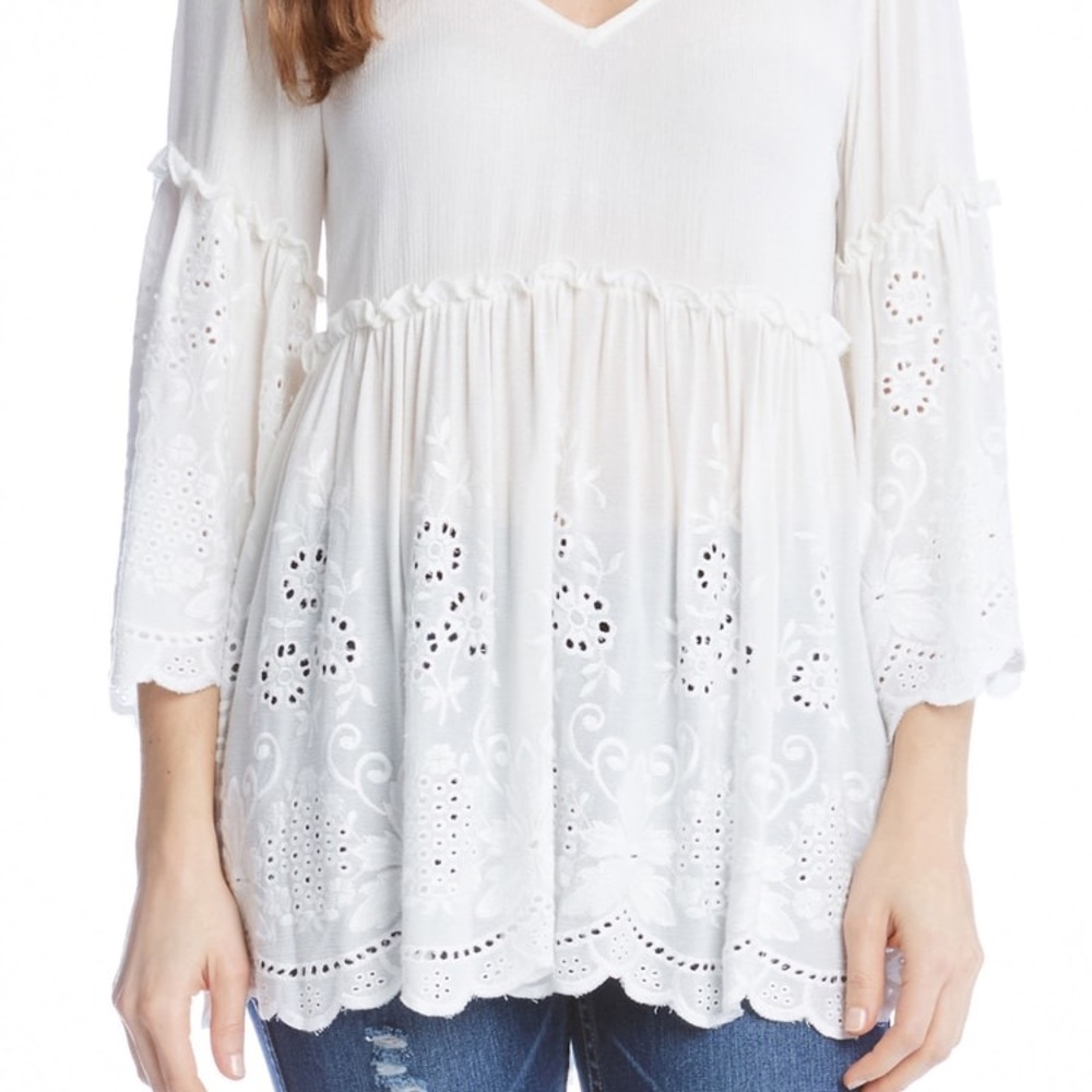 Karen Kane Embroidered Ruffle Top - Picture 2 of 4